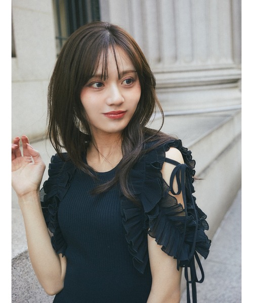 新品タグ付き tocco closet シフォンプリーツ切り替えリブニット tocco closet リボン付きシフォンプリーツフリル切り替え
