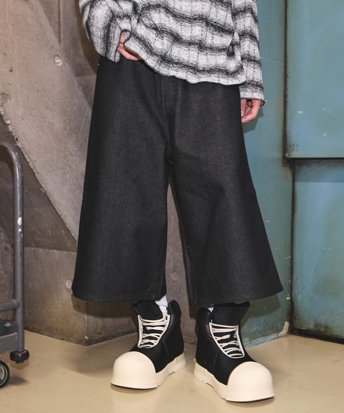 ハーフパンツ ワイドパンツ ジーンズ ヴィンテージ加工オーバーバギー