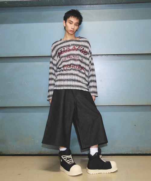 ハーフパンツ ワイドパンツ ジーンズ ヴィンテージ加工オーバーバギー
