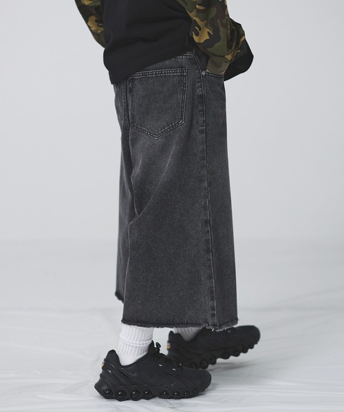 ハーフパンツ ワイドパンツ ジーンズ ヴィンテージ加工オーバーバギー