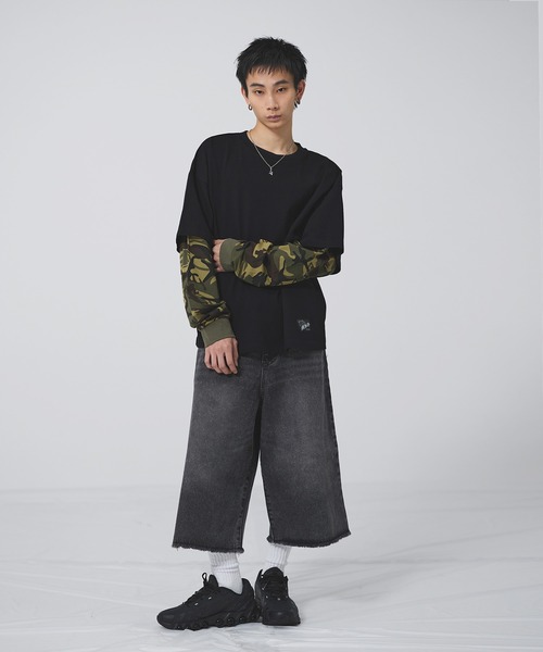 ハーフパンツ ワイドパンツ ジーンズ ヴィンテージ加工オーバーバギー