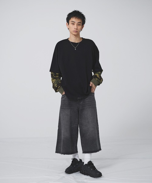 ハーフパンツ ワイドパンツ ジーンズ ヴィンテージ加工オーバーバギー