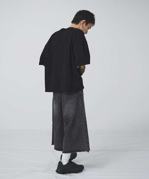 ハーフパンツ ワイドパンツ ジーンズ ヴィンテージ加工オーバーバギー