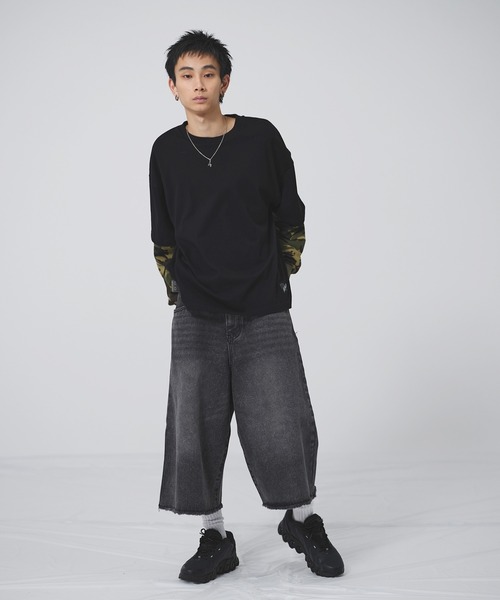 ハーフパンツ ワイドパンツ ジーンズ 短パン ヴィンテージ加工オーバー