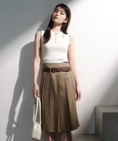 激安の I.D FRAY ニット ノースリーブケーブルニットポロ セーター トップス
