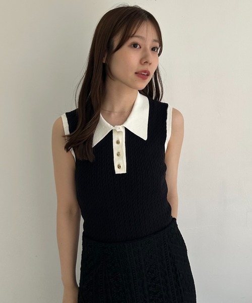 FRAY I.D ニット セーター ノースリーブケーブルニットポロ