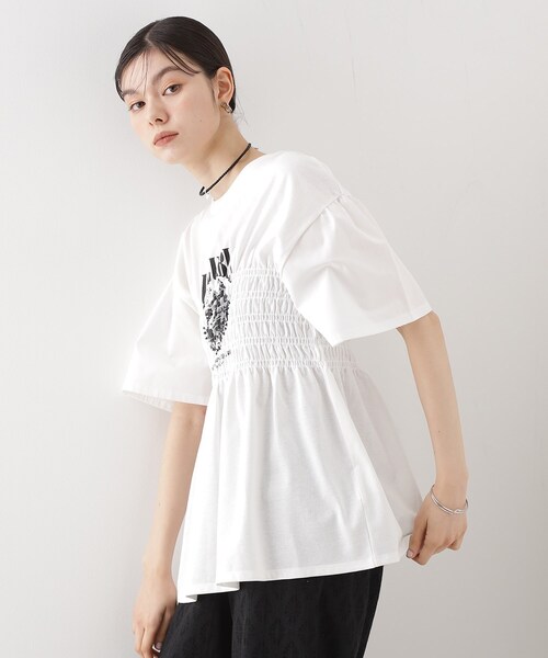tシャツ 切り替え シャーリング Tシャツ レディース THE SHOP TK tシャツ ロゴシャーリングプルオーバー「親子リンク