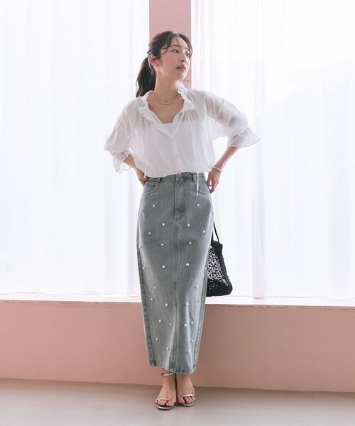 La boutique BonBon パール付きデニムタイトマキシスカート La boutique BonBon｜【名品・復刻】パール付きデニムタイト