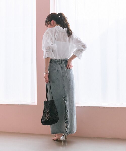 La boutique Bonbon スカート 「名品・復刻」パール付きデニム