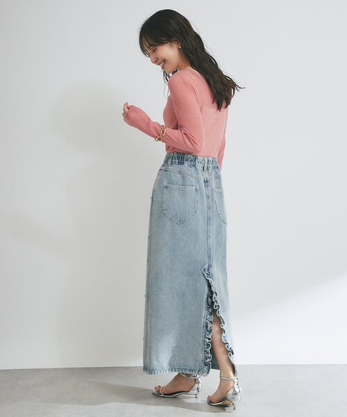 La boutique Bonbon スカート 「名品・復刻」パール付きデニム
