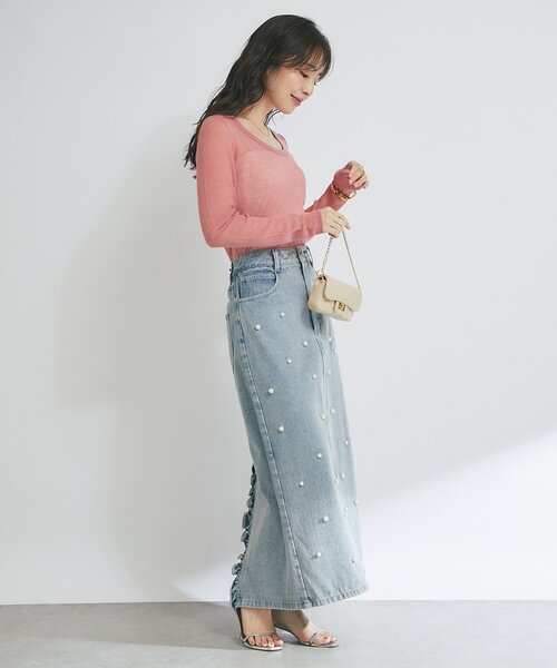 la boutique bonbon パール付きデニムタイトマキシスカート La boutique BonBon｜【3サイズ展開あり・新色登場!】パール付き