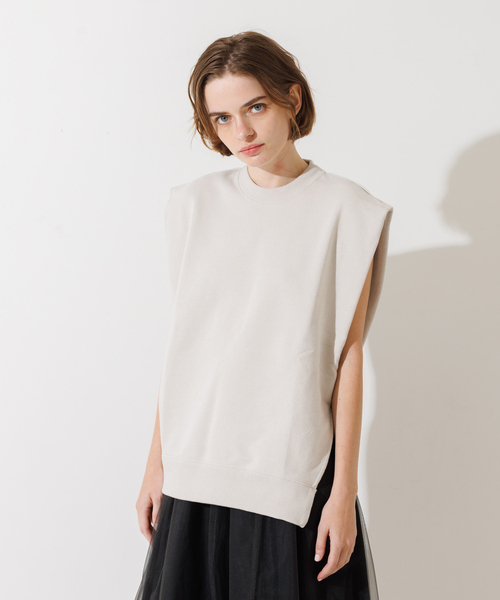 tシャツ 裏毛サイドスリットフレンチスリーブプルオーバー レディース