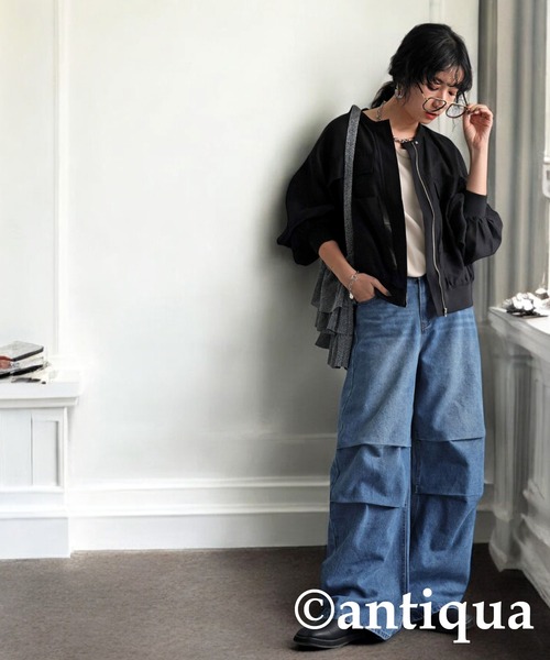 「antiqua」 「patterntorso」加工デニムパンツ LARGE ブルー レディース