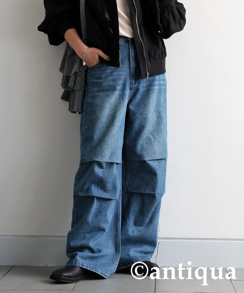 「antiqua」 「patterntorso」加工デニムパンツ LARGE ブルー レディース