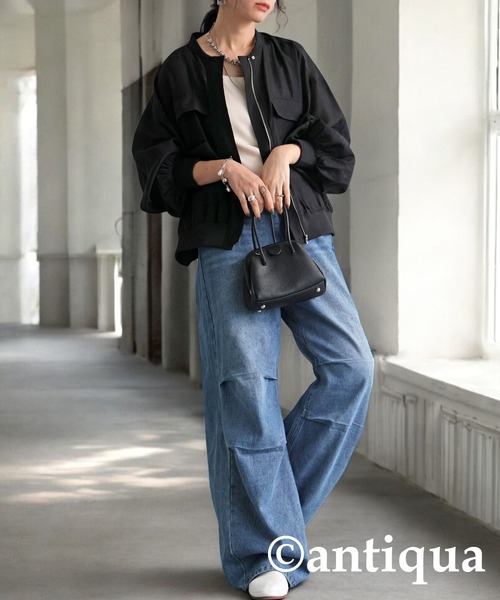 「antiqua」 「patterntorso」加工デニムパンツ LARGE ブルー レディース