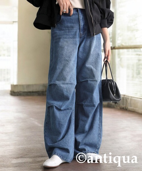 「antiqua」 「patterntorso」加工デニムパンツ LARGE ブルー レディース