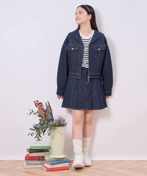 Pom Ponette junior ブルゾン　ネイビー　新品 pom ponette junior ブルゾン アウター ラメデニムジャケット