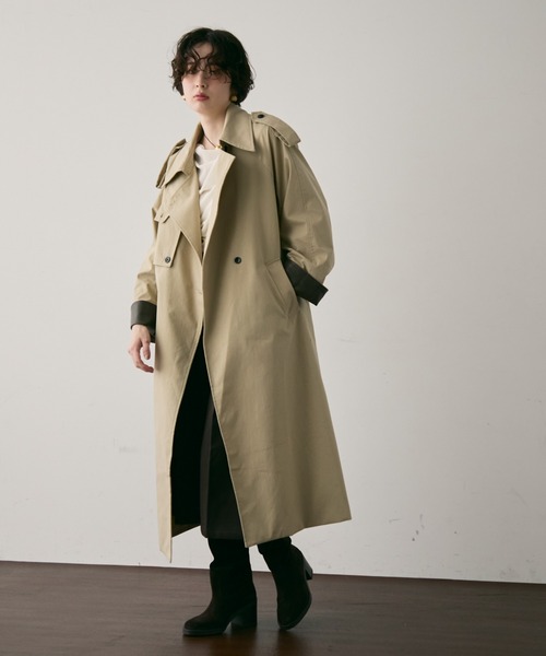Trish（トリッシュ） トレンチコート コート ヴィーガンレザー配色