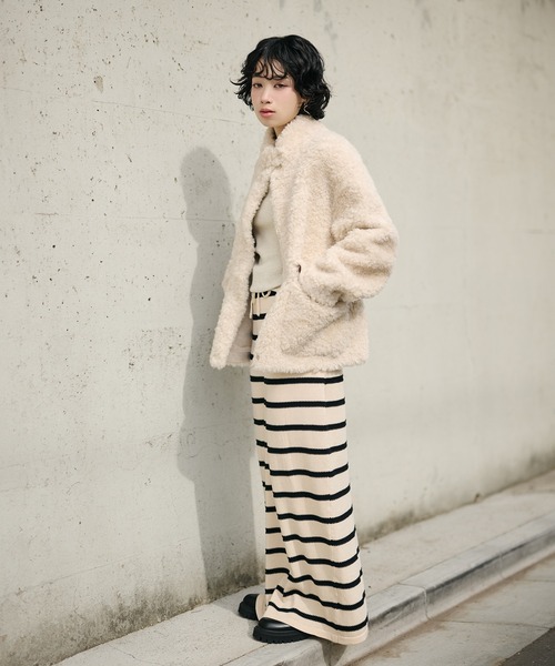 1PIU1UGUALE3 SHEEP BOA P COAT ボア ダブルコート コート アウター wool boa double pocket coat /ウールボアダブル