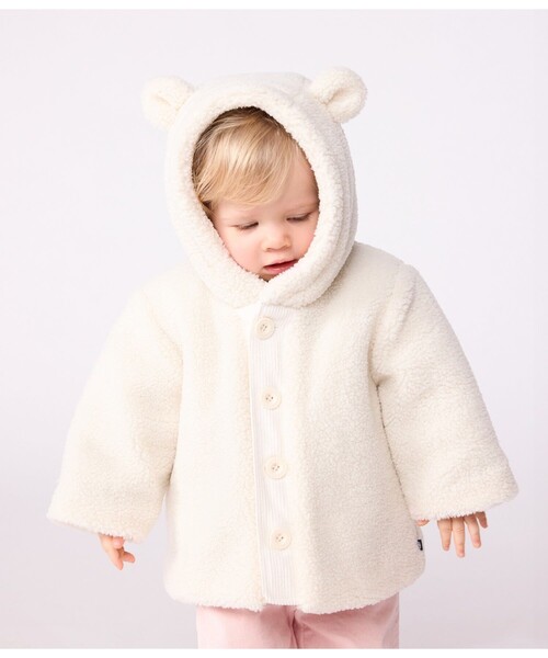 【新品未使用】PETIT BATEAU プチバトー 子供服 ボア ジャケット PETIT BATEAU（プチバトー） ポンチョ 耳付きボアジャケット キッズ