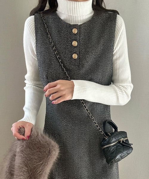 LAUIR（ラウアー） ワンピース ミックスツイードミニワンピースニット