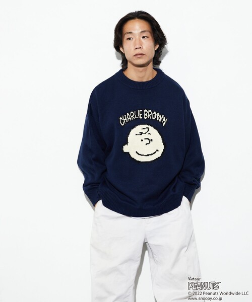 「FREAK'S STORE」 長袖ニット「PEANUTSコラボ」 MEDIUM ネイビー メンズ_画像2