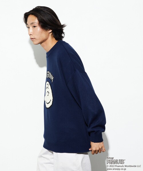 「FREAK'S STORE」 長袖ニット「PEANUTSコラボ」 MEDIUM ネイビー メンズ_画像6