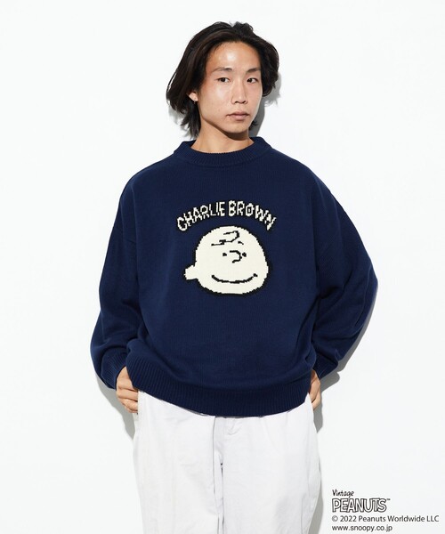 「FREAK'S STORE」 長袖ニット「PEANUTSコラボ」 MEDIUM ネイビー メンズ_画像7
