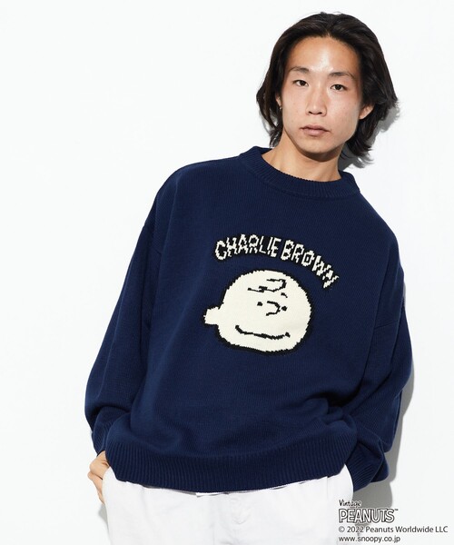 「FREAK'S STORE」 長袖ニット「PEANUTSコラボ」 MEDIUM ネイビー メンズ_画像9
