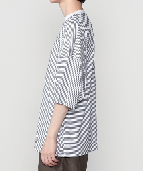 tシャツ handvaerk | 60/2 ビッグクルーネックTシャツ STRIPE MEN メンズの画像