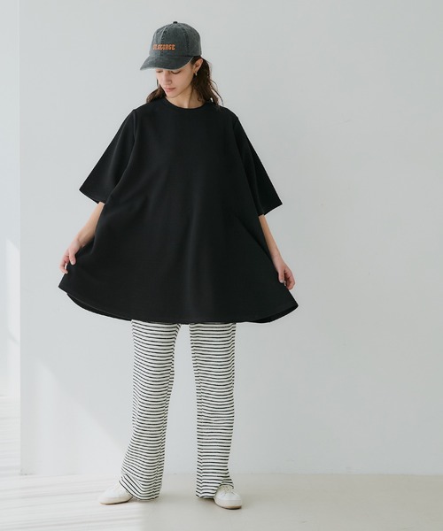 tシャツ エンボス加工Aライン半袖チュニック レディース | coca | 12