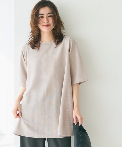 tシャツ エンボス加工Aライン半袖チュニック レディース | coca | 17