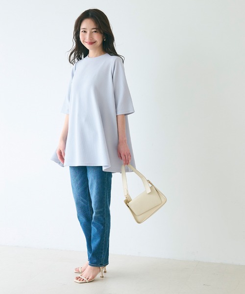 tシャツ エンボス加工Aライン半袖チュニック レディース | coca | 22