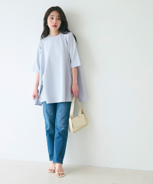 tシャツ エンボス加工Aライン半袖チュニック レディース | coca | 24