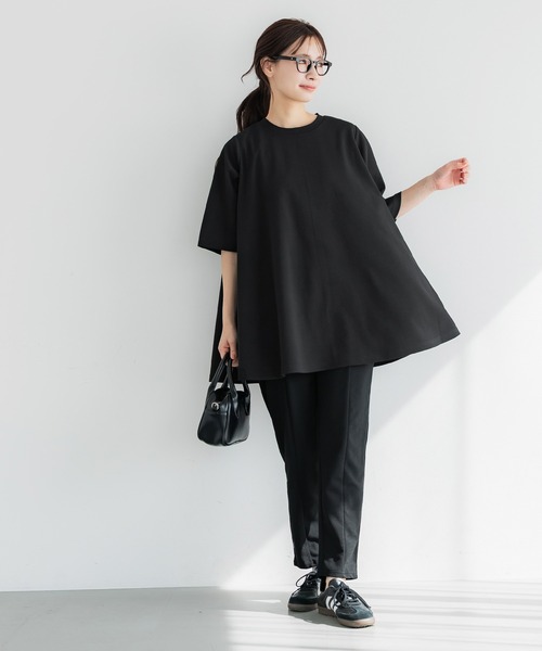 coca（コカ） tシャツ エンボス加工Aライン半袖チュニック レディース