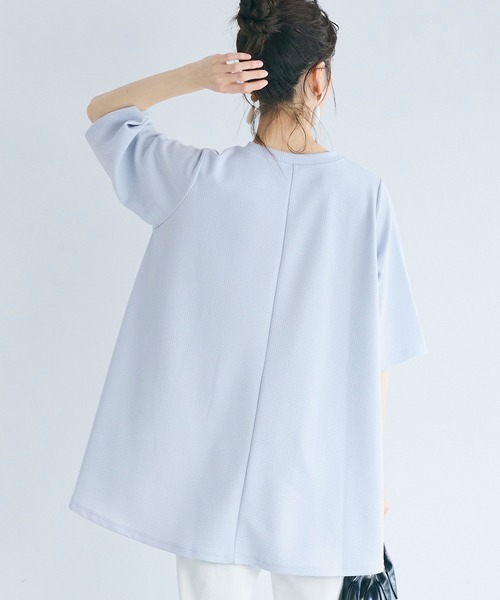 新品⭐️タグなし⭐️45rpm  インディゴ　半袖チュニック coca（コカ） tシャツ エンボス加工Aライン半袖チュニック レディース