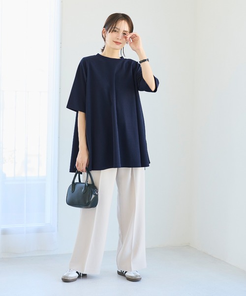 ヨーコチャン Aラインカットソー チュニック 切替 半袖 40 白 ホワイト coca（コカ） tシャツ エンボス加工Aライン半袖チュニック レディース