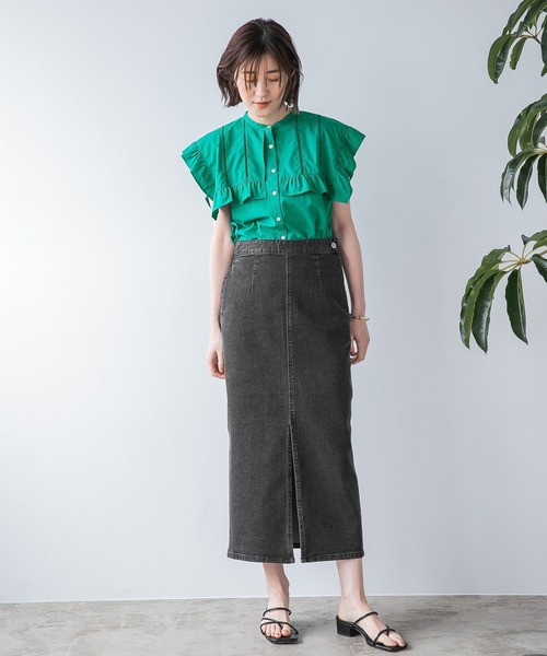 ブラウス シャツ ビッグフリルカラーノースリーブブラウス レディース Fit more ブラウス シャツ ビッグフリルカラーノースリーブ