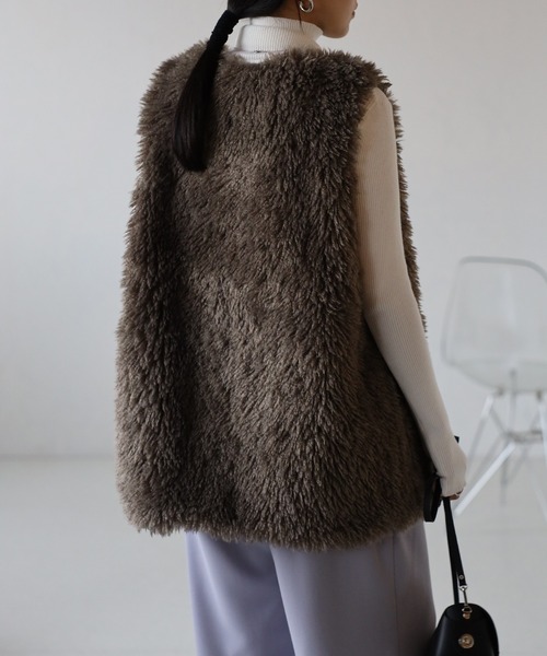 r.（アールドット） ベスト ジレ プードルファー ミドル丈 ベスト