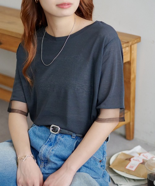 She Tokyo 黒の五分袖Tシャツ ゆるだぼオーバーサイズTシャツ（七分袖〜五分袖）・TOKYO