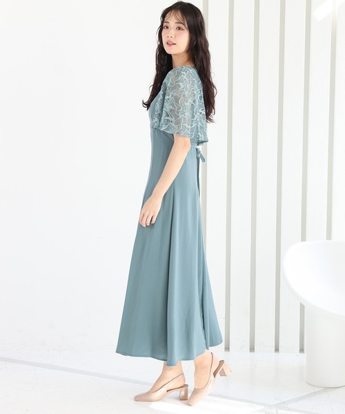 PourVous ドレス 結婚式 パーティードレス 七分袖とミモレ丈