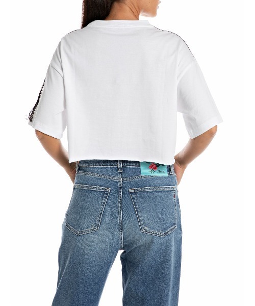 tシャツ フリンジトリミング付きクロップドTシャツ レディース REPLAY tシャツ フリンジトリミング付きクロップドTシャツ