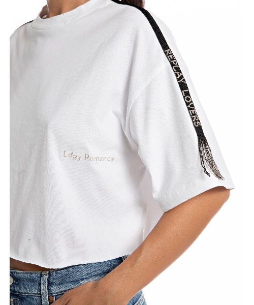 tシャツ フリンジトリミング付きクロップドTシャツ レディース REPLAY tシャツ フリンジトリミング付きクロップドTシャツ