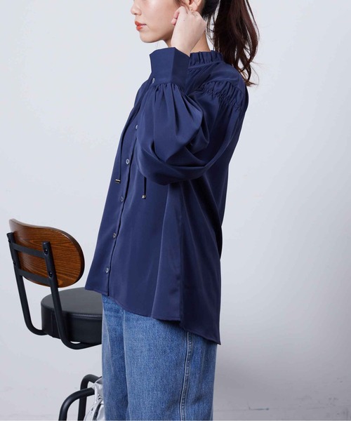 Chez toi（シェトワ） ブラウス シャツ ネックフリル肩ギャザー