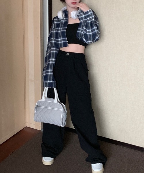 ブラウス シャツ CROPPED SHIRT レディース X-girl ブラウス シャツ FACE OPEN COLLAR CROPPED SHIRT