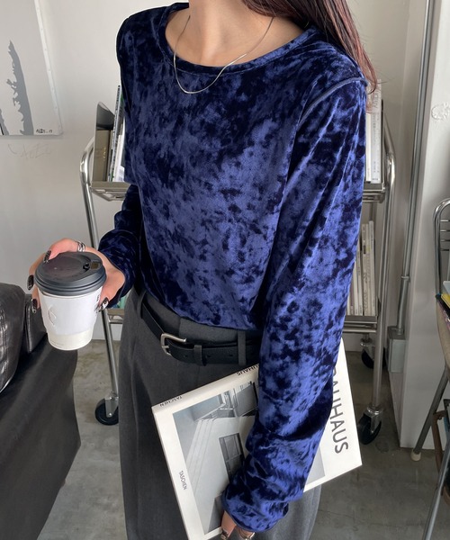 完売品　ベロア　ロンT ブルー tシャツ カラーベロアロンTEE レディース : ZOZOTOWN Yahoo!店 - 通販