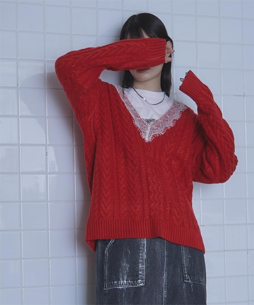 レッド 編み込みセーター 襟付き 4ボタン 楽天市場】【 無料編み図公開 / 作品 】222aw-01 丸ヨークの編み込み