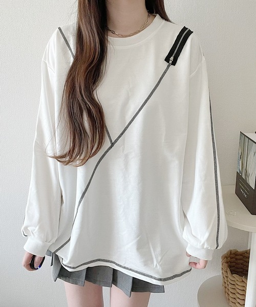 Nana tシャツ ショルダーファスナーステッチロングTシャツ レディース