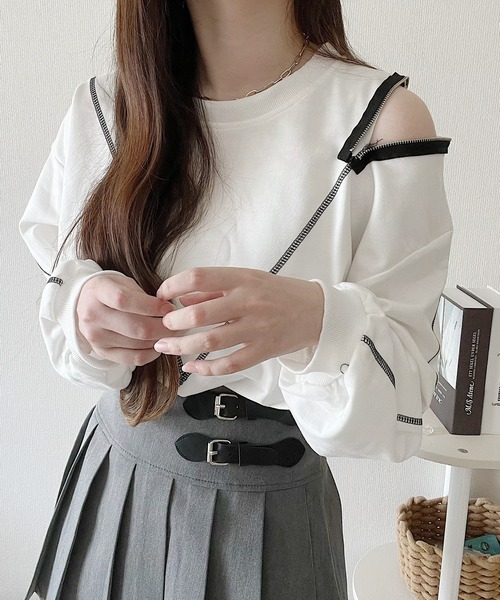 Nana tシャツ ショルダーファスナーステッチロングTシャツ レディース
