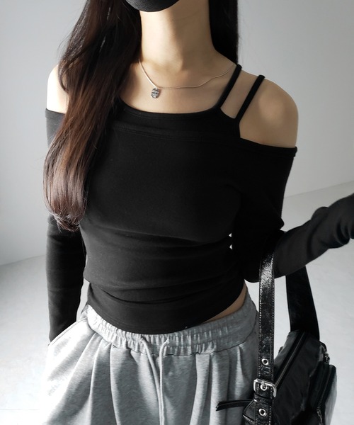 me+em select tシャツ 「 2color 」レイヤードダブルストラップ 